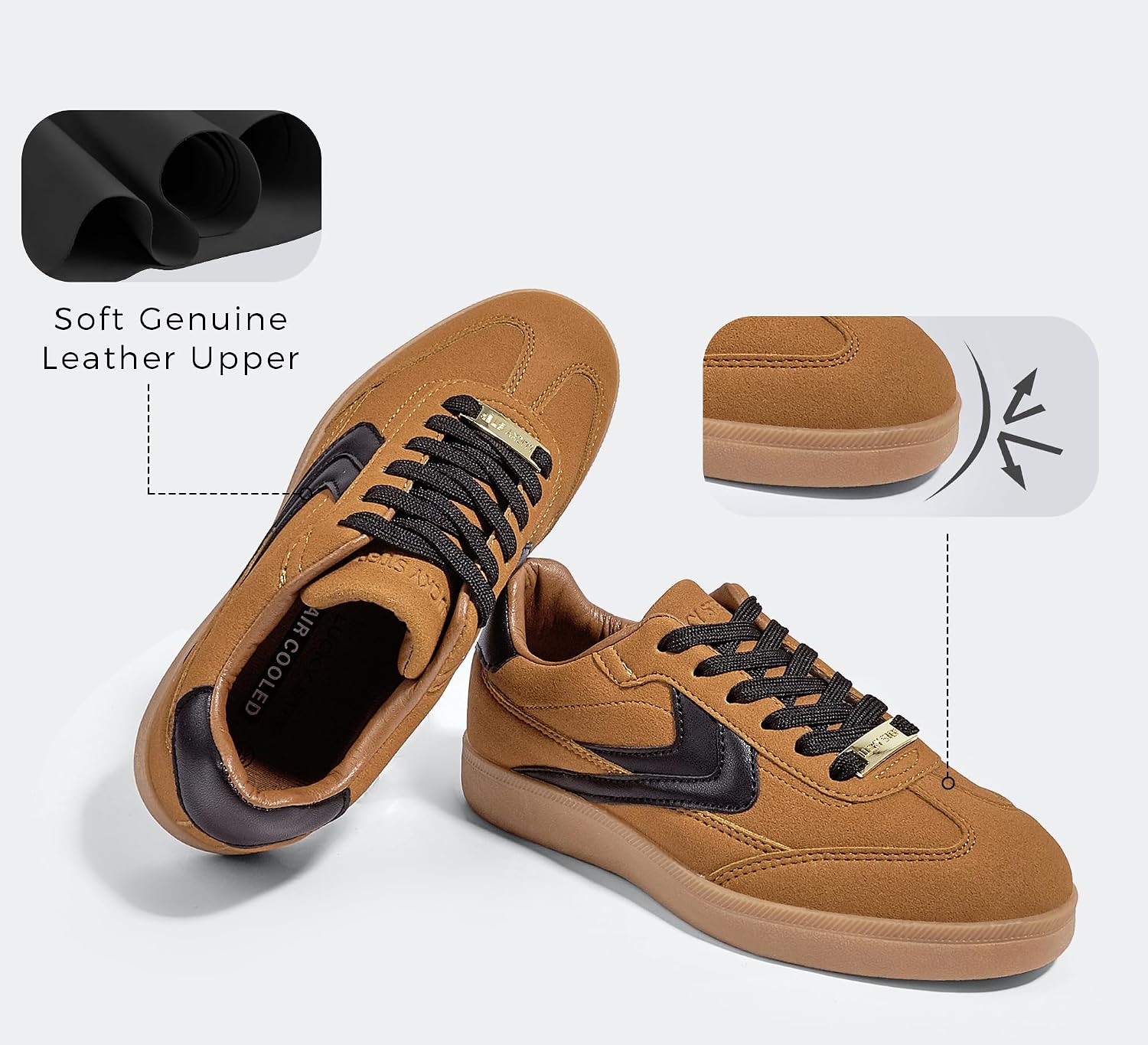 LUCKY STEP Women Retro Gum Sole Fashion Sneakers Skate Shoes | Casual Trendy Walking Trainer Anti Slip Flat Low-Top Footwear