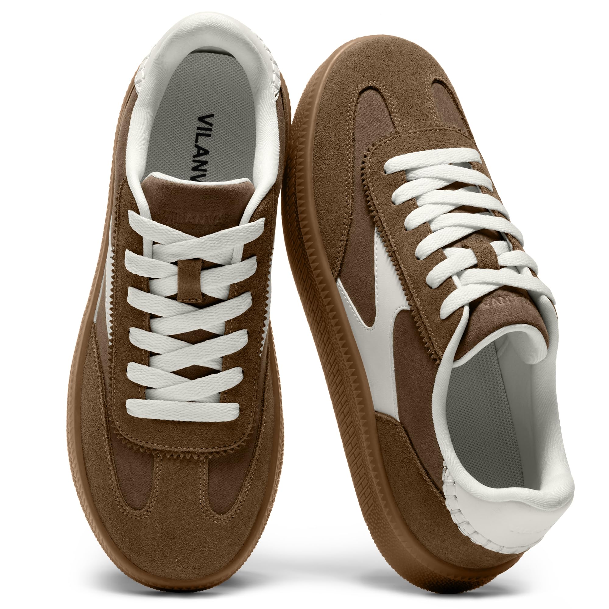 Vilanva Women's Fashion Sneakers Casual Tennis Shoes with Genuine Suede Classic Retro Gum Sole Walking Trendy Footwear