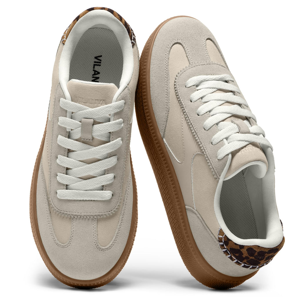 Vilanva Women's Fashion Sneakers Casual Tennis Shoes with Genuine Suede Classic Retro Gum Sole Walking Trendy Footwear