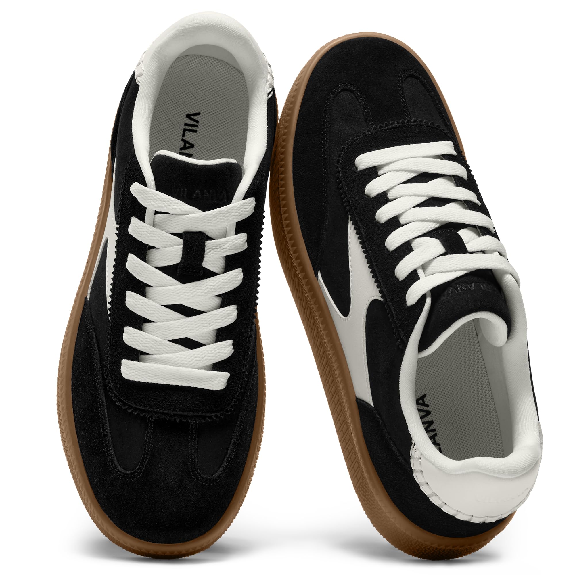 Vilanva Women's Fashion Sneakers Casual Tennis Shoes with Genuine Suede Classic Retro Gum Sole Walking Trendy Footwear