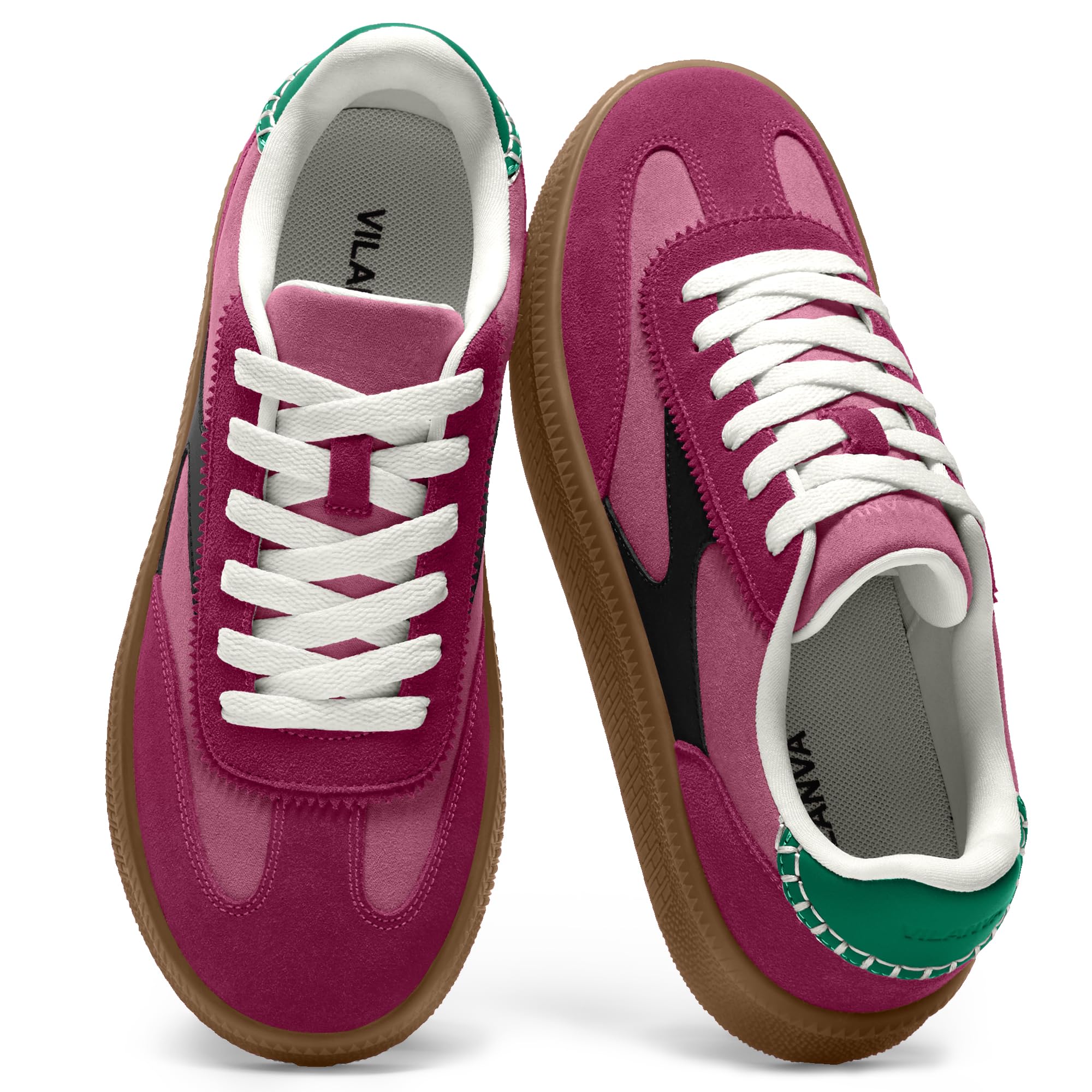Vilanva Women's Fashion Sneakers Casual Tennis Shoes with Genuine Suede Classic Retro Gum Sole Walking Trendy Footwear