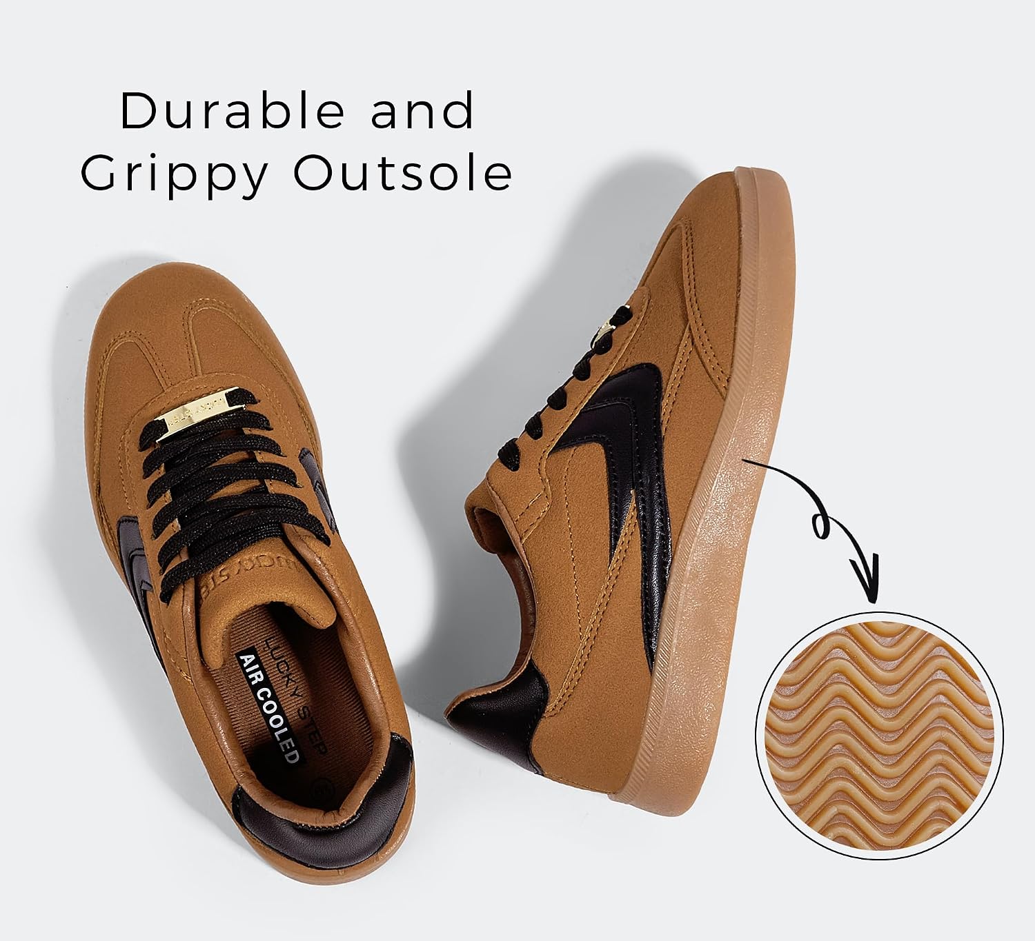 LUCKY STEP Women Retro Gum Sole Fashion Sneakers Skate Shoes | Casual Trendy Walking Trainer Anti Slip Flat Low-Top Footwear