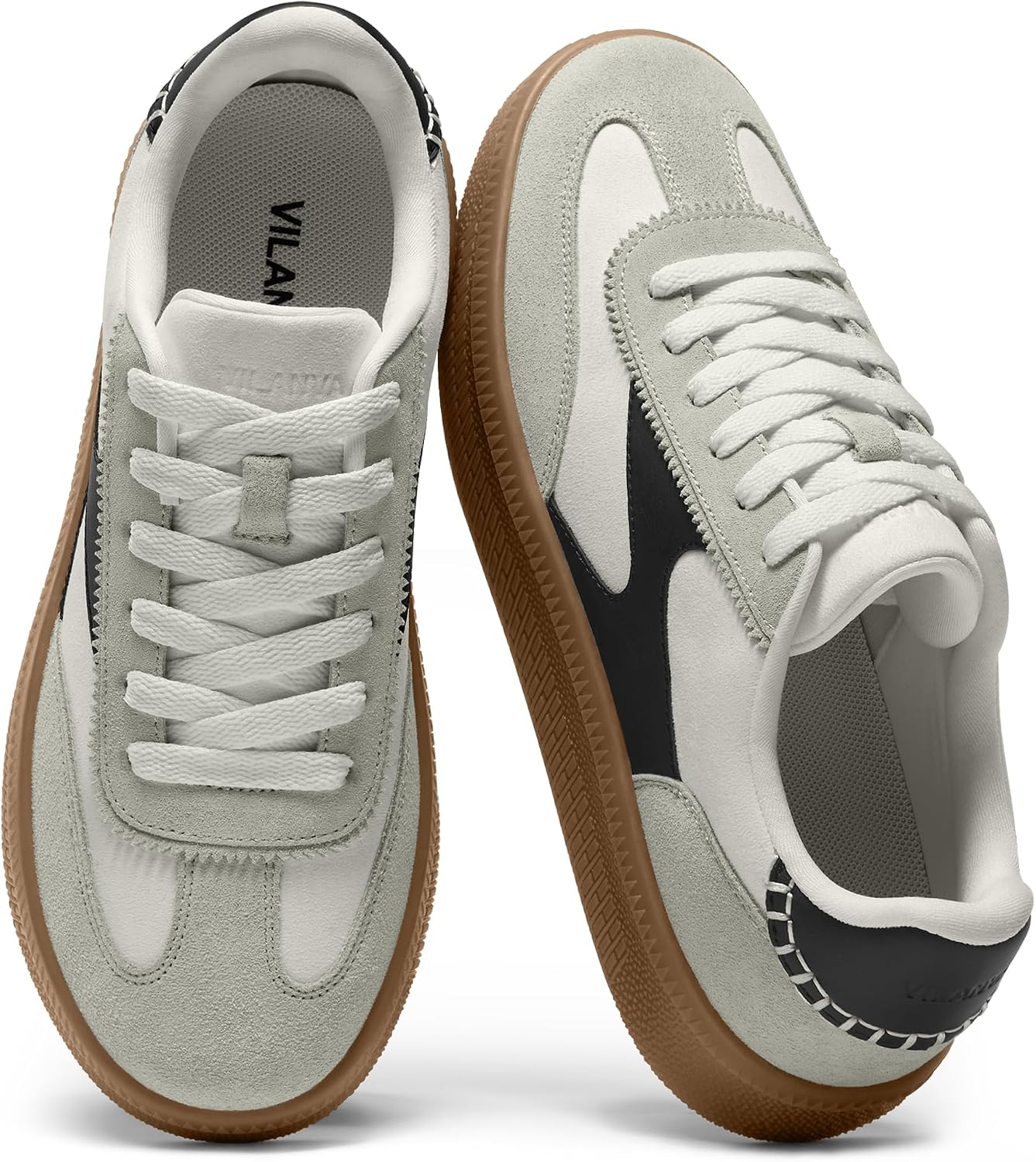 Vilanva Women's Fashion Sneakers Casual Tennis Shoes with Genuine Suede Classic Retro Gum Sole Walking Trendy Footwear