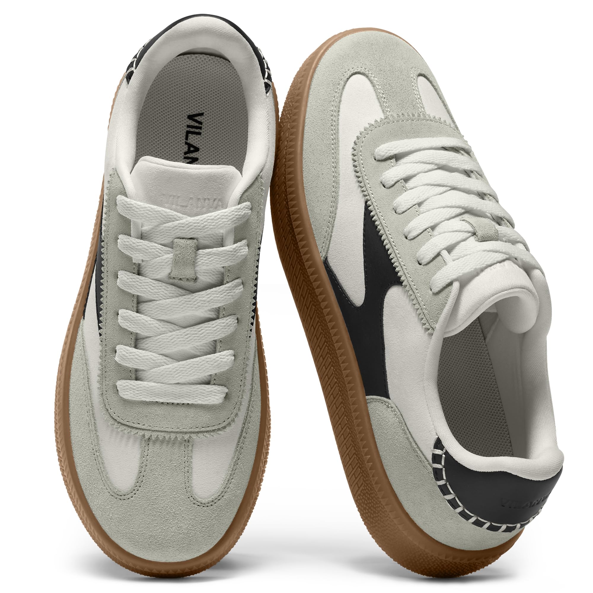 Vilanva Women's Fashion Sneakers Casual Tennis Shoes with Genuine Suede Classic Retro Gum Sole Walking Trendy Footwear
