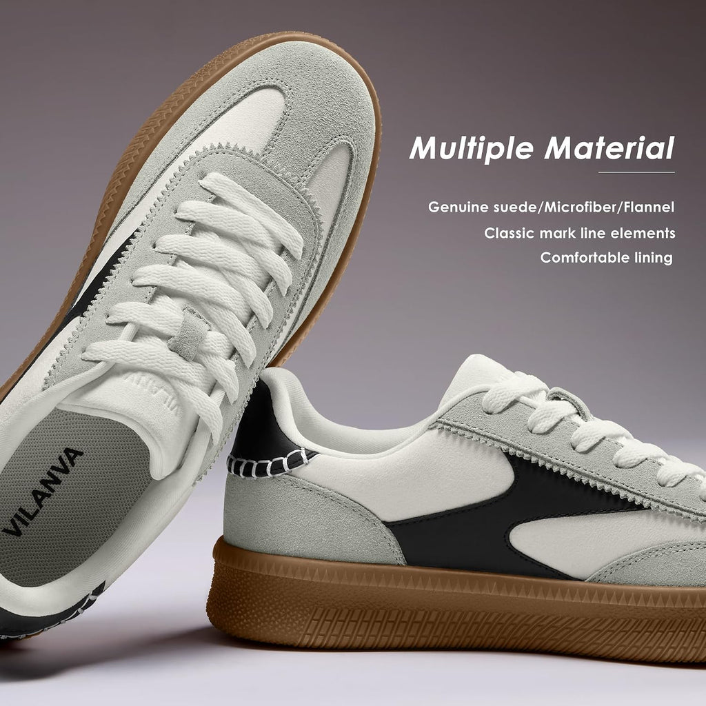 Vilanva Women's Fashion Sneakers Casual Tennis Shoes with Genuine Suede Classic Retro Gum Sole Walking Trendy Footwear