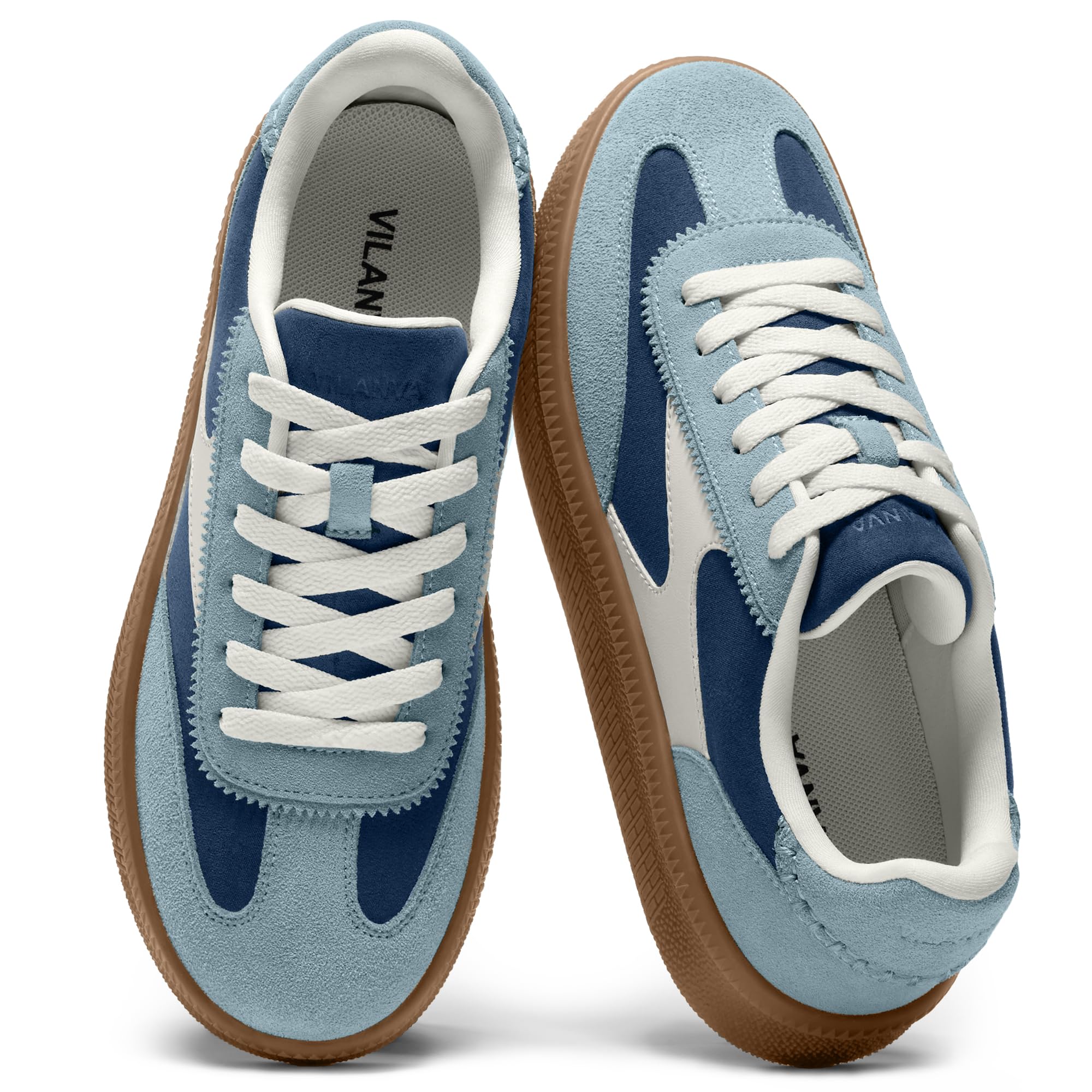 Vilanva Women's Fashion Sneakers Casual Tennis Shoes with Genuine Suede Classic Retro Gum Sole Walking Trendy Footwear