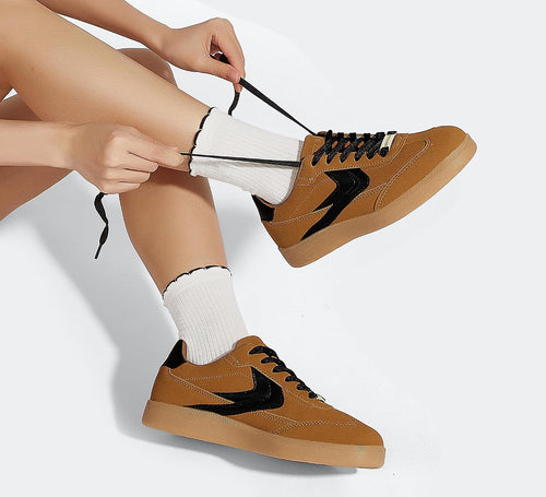 LUCKY STEP Women Retro Gum Sole Fashion Sneakers Skate Shoes | Casual Trendy Walking Trainer Anti Slip Flat Low-Top Footwear