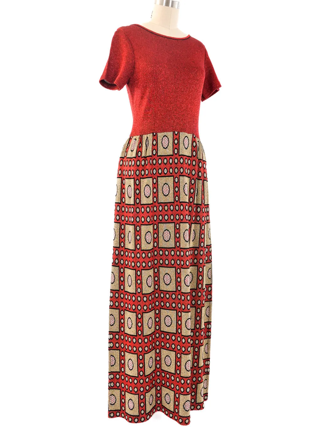 1960s Metallic Knit Maxi Dress
