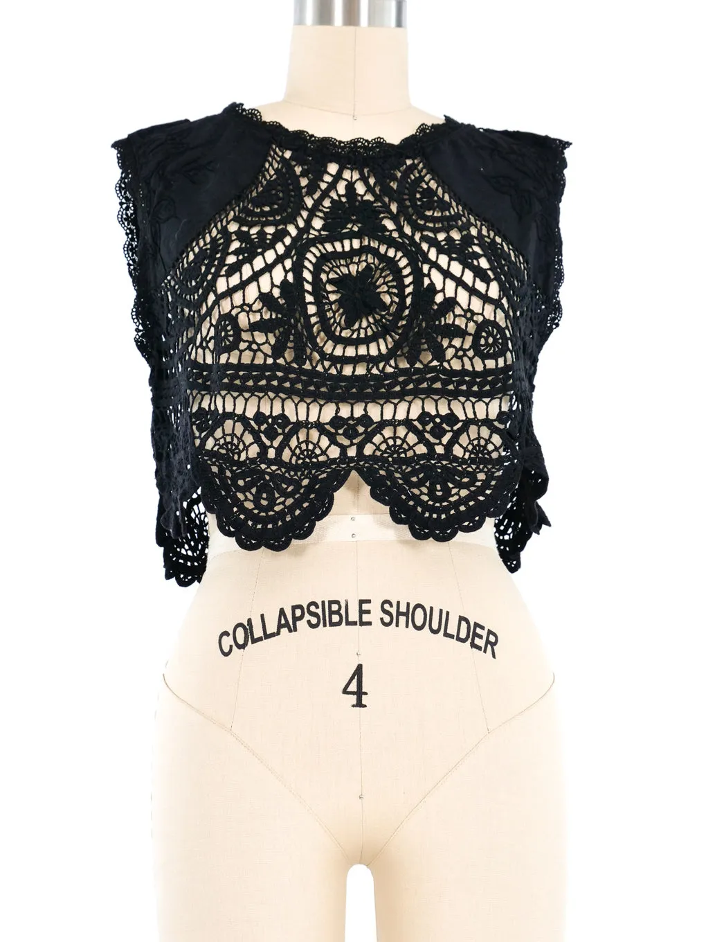 Black Embroidered Crochet Tank