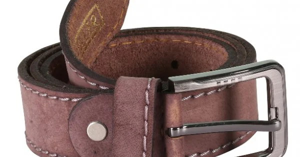 Brown Leather Belt With Stitch Design