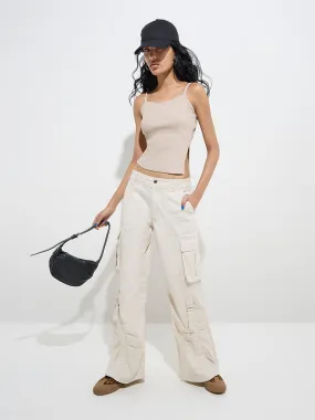Buy Nuon Beige Cargo-Style Relaxed - Fit Mid - Rise Jeans from Westside