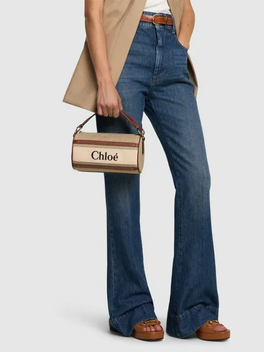 Chloé   Woody linen & leather shoulder bag 