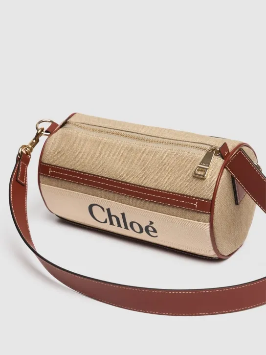 Chloé   Woody linen & leather shoulder bag 