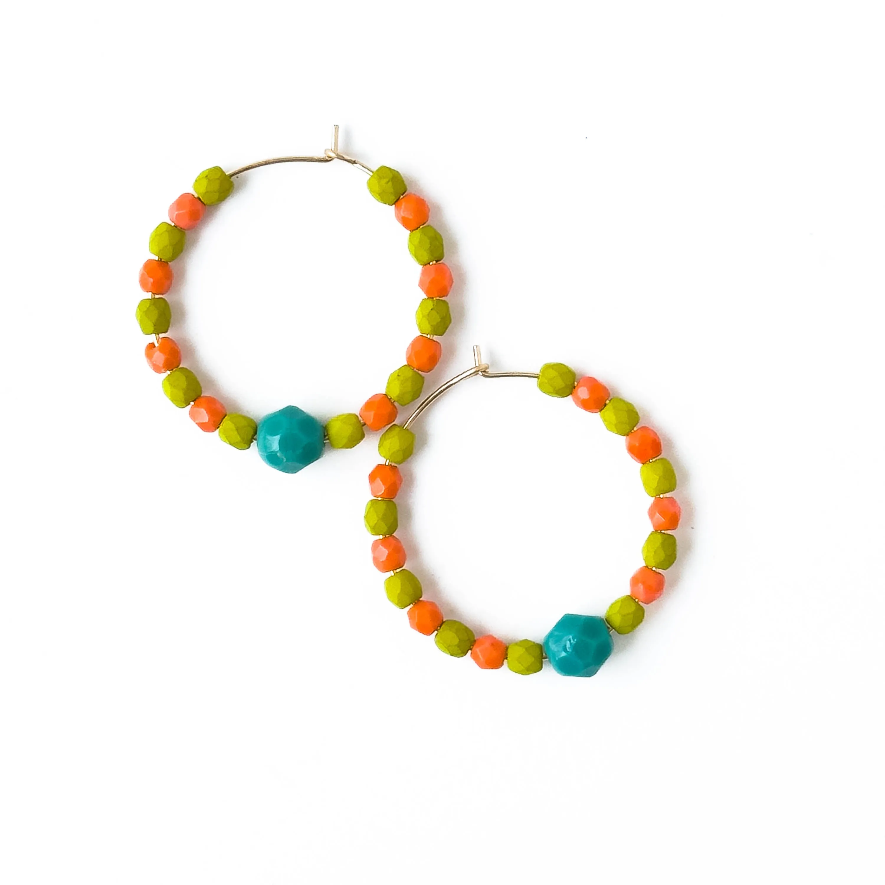 Colorful Gold Filled Hoops with Beads-W
