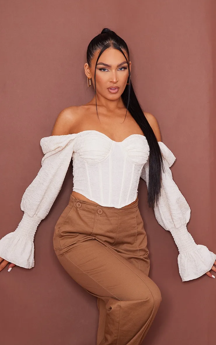 Cream Lace Long Sleeve Bust Cup Corset | Tops