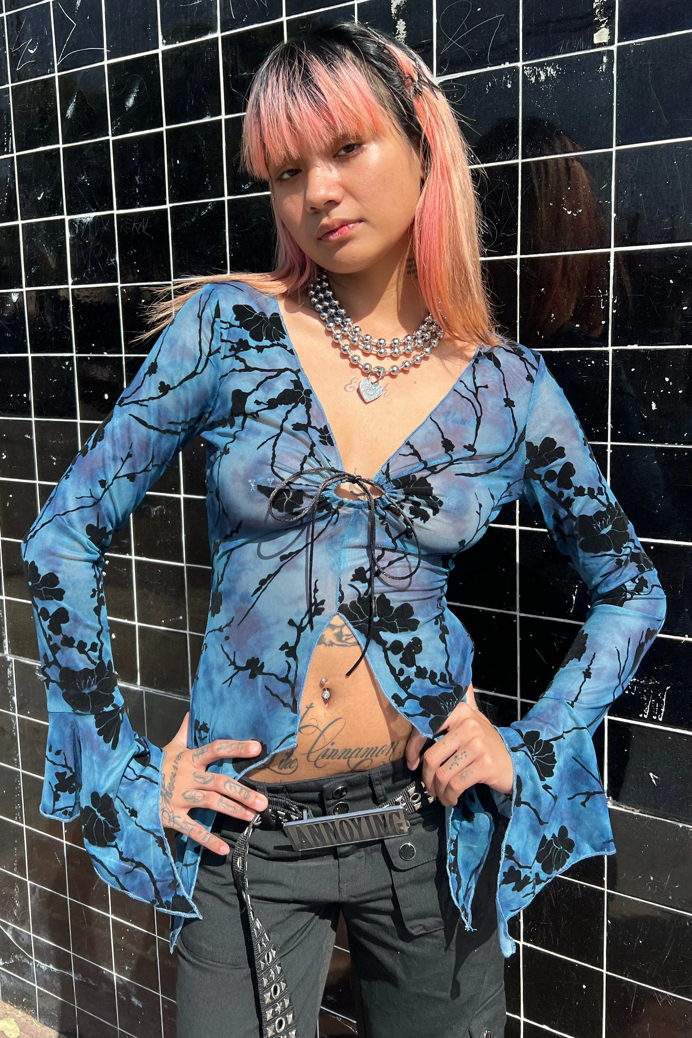 Everything Blue Flutter Mesh Top