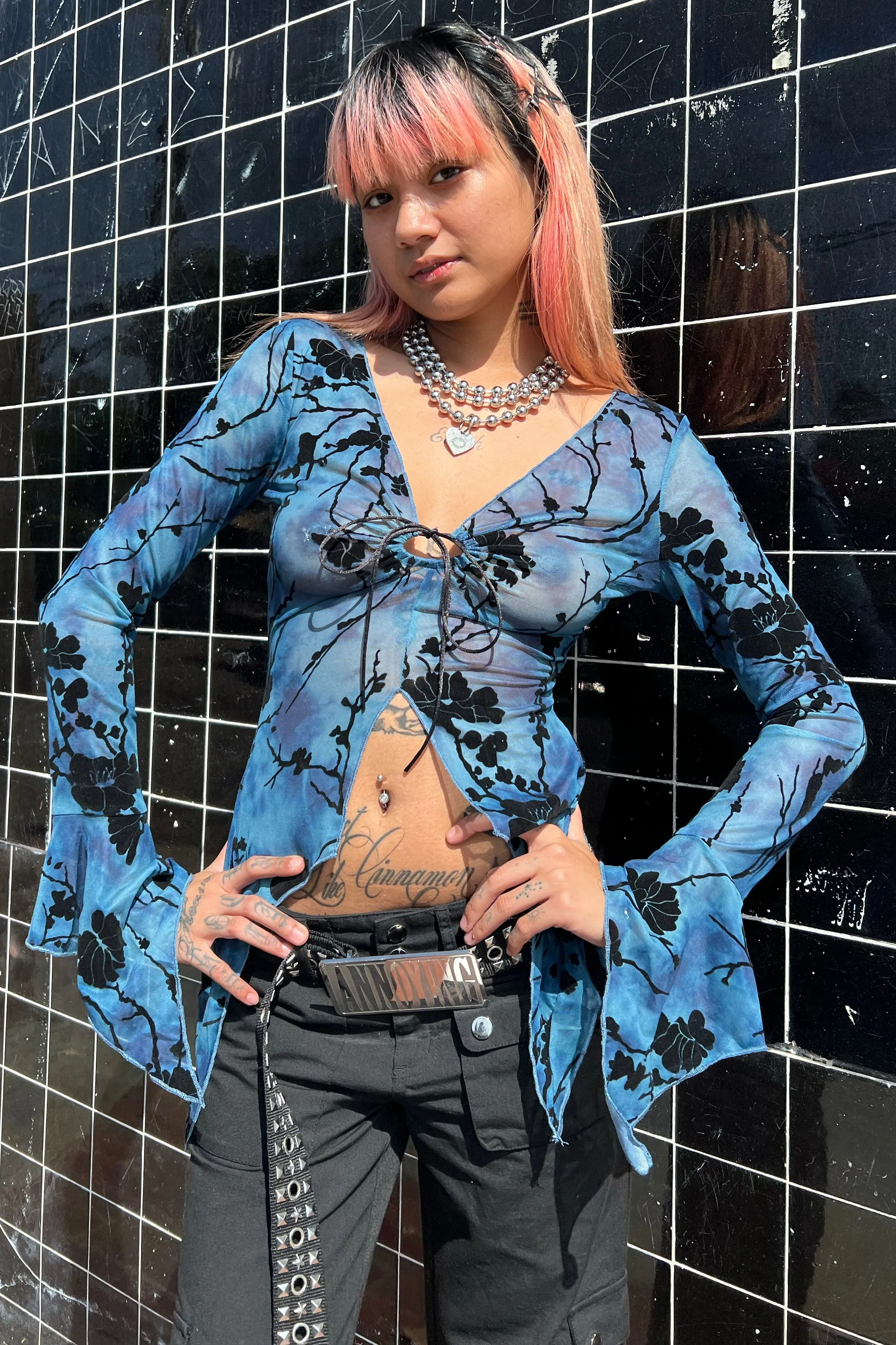 Everything Blue Flutter Mesh Top
