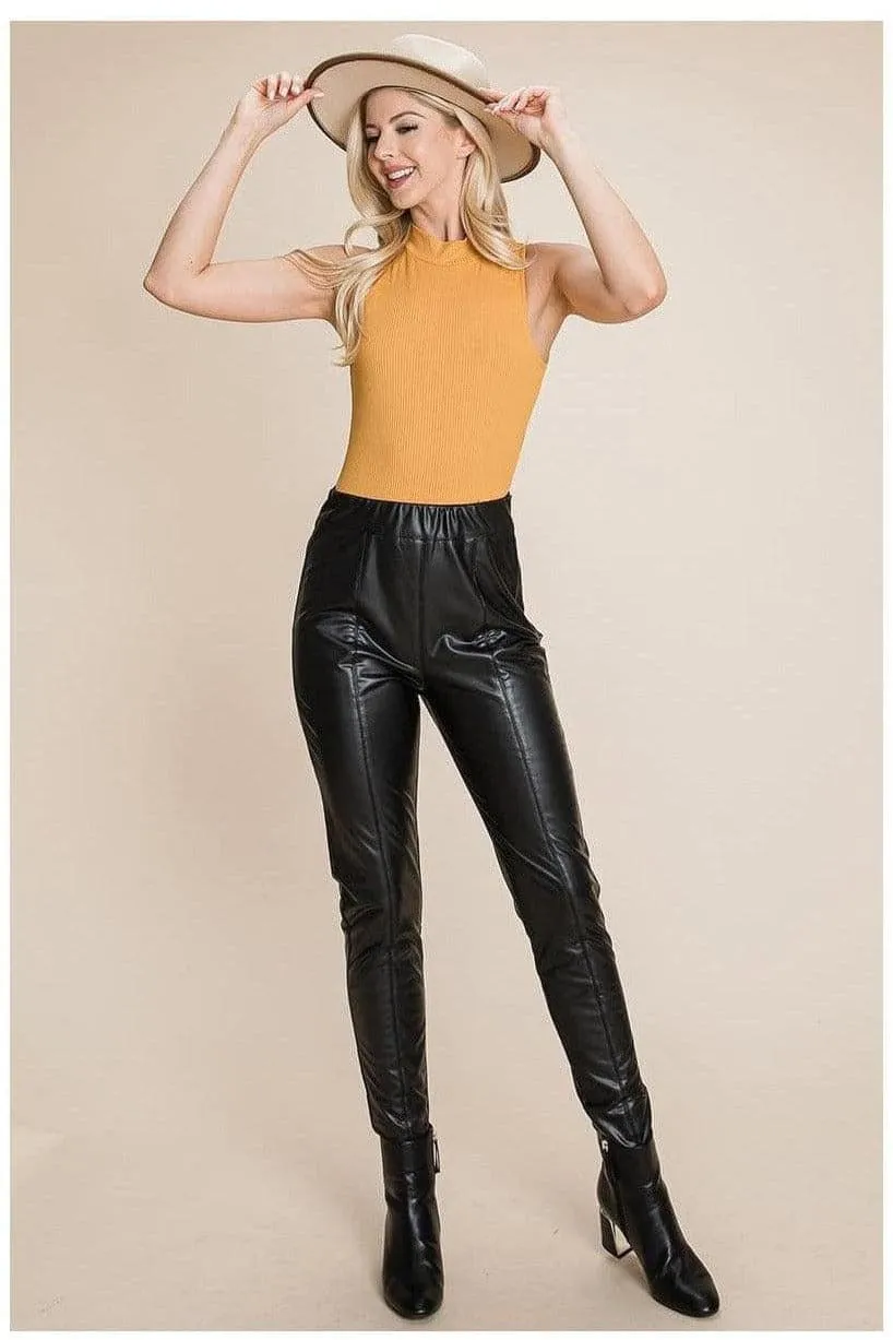 Fleece Lining Faux Leather Pants