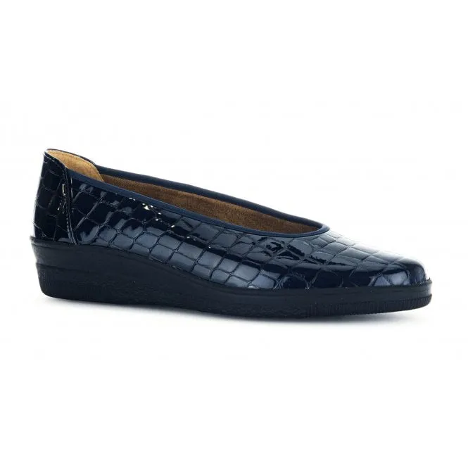Gabor  Womens 400.86 Piquet Ocean Patent Leather Slip-On Wedge Shoes