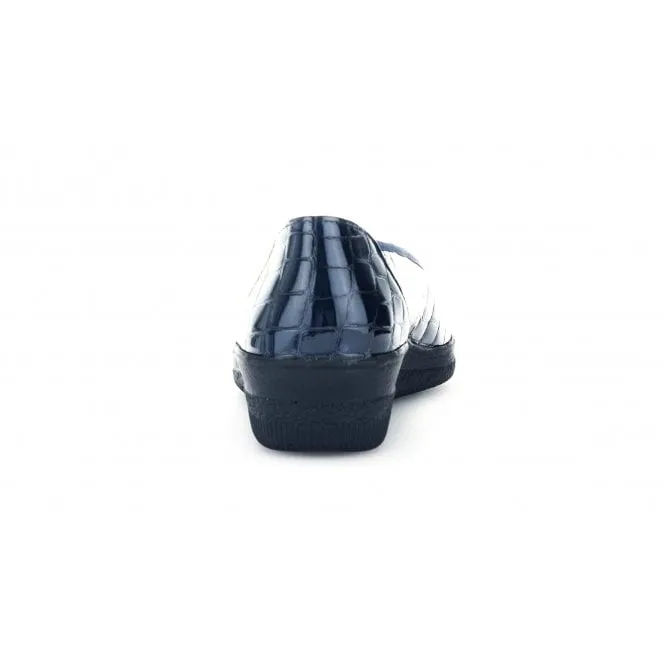 Gabor  Womens 400.86 Piquet Ocean Patent Leather Slip-On Wedge Shoes