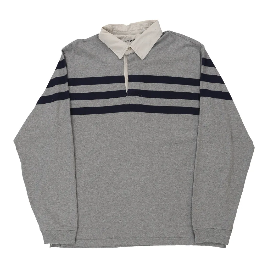 Izod Striped Rugby Shirt - Large Grey Cotton