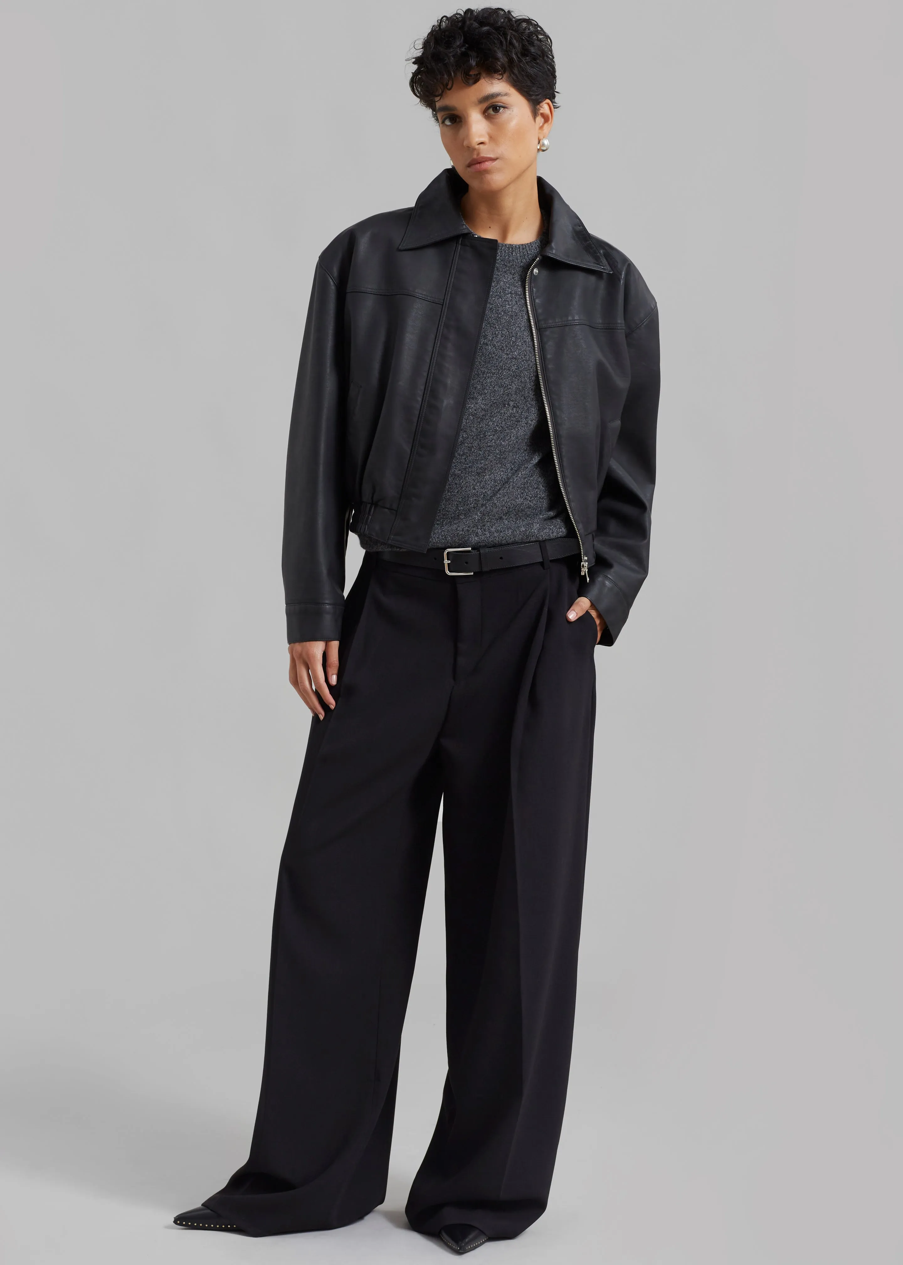Jaden Faux Leather Bomber - Black