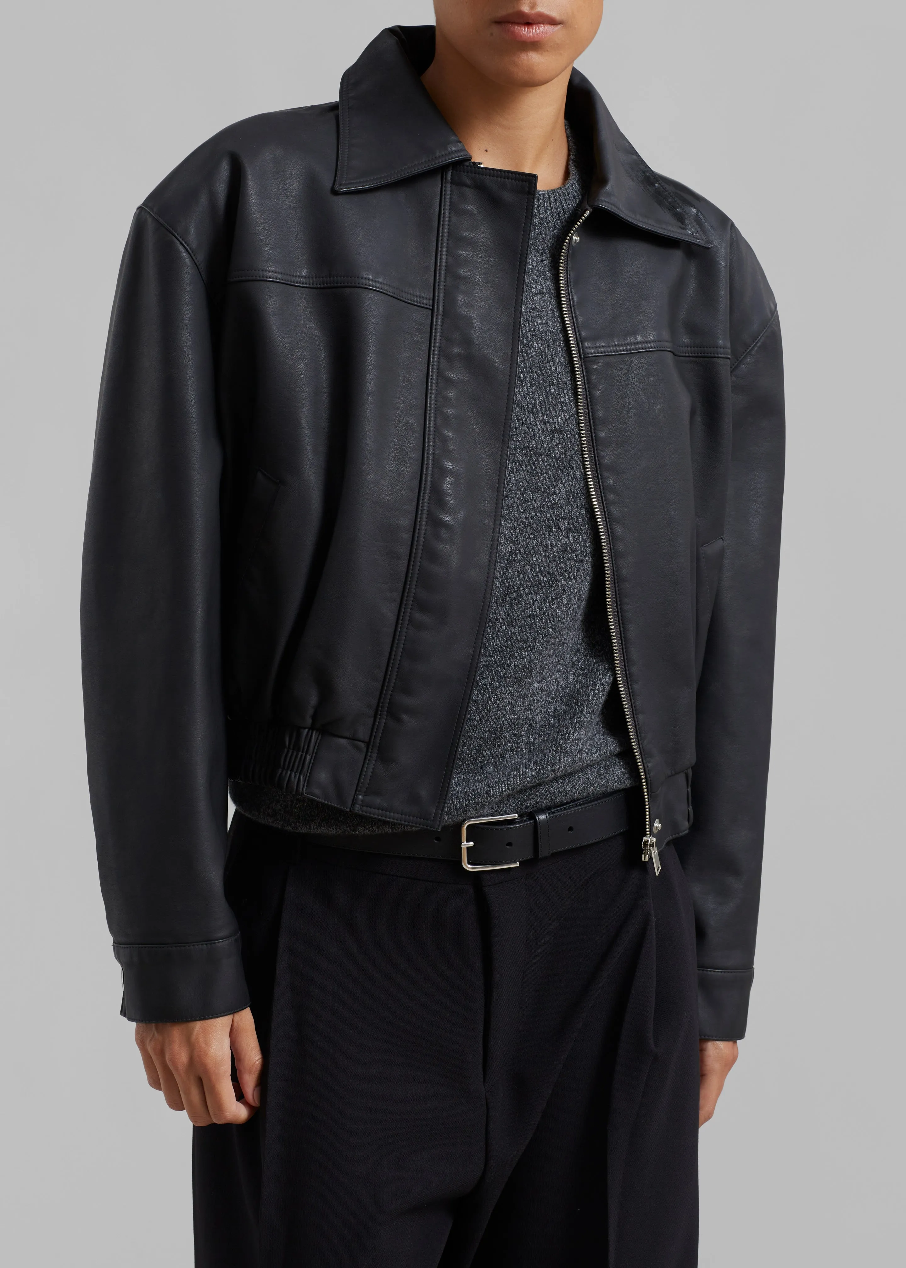 Jaden Faux Leather Bomber - Black