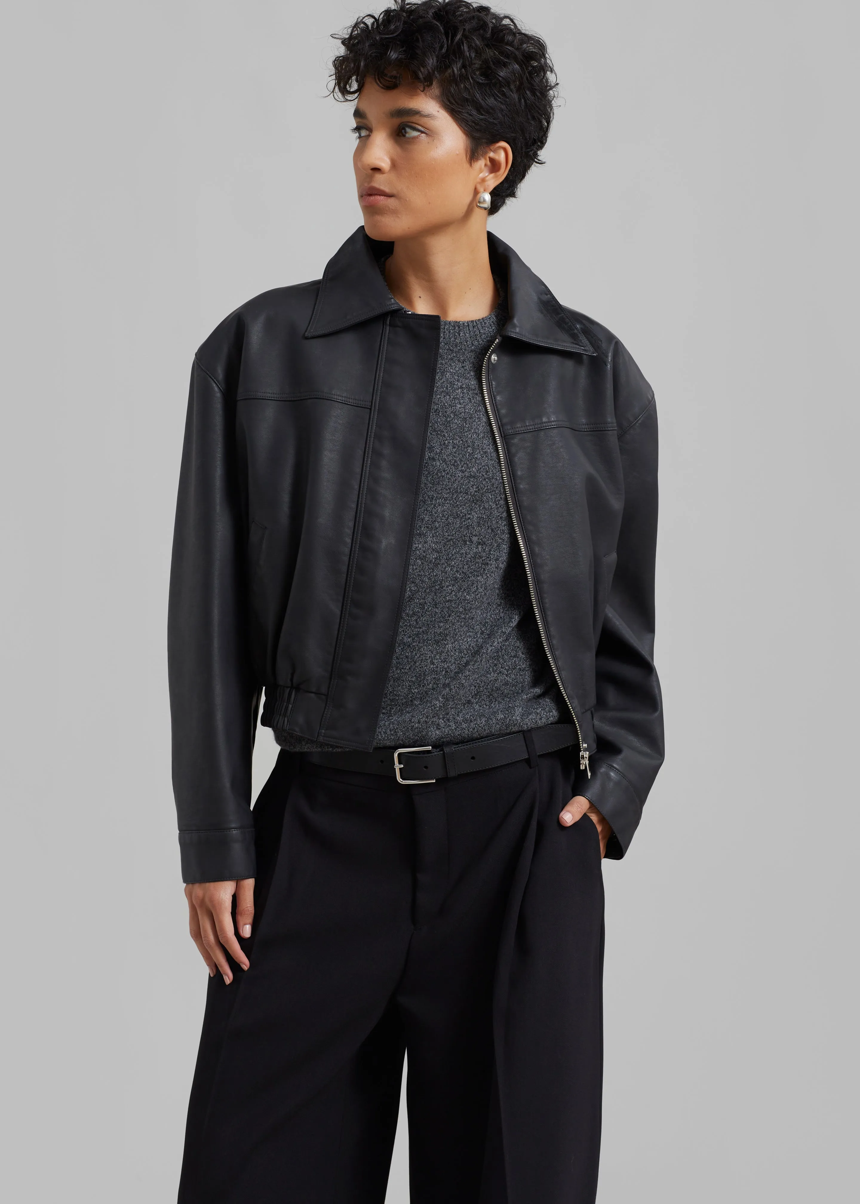 Jaden Faux Leather Bomber - Black