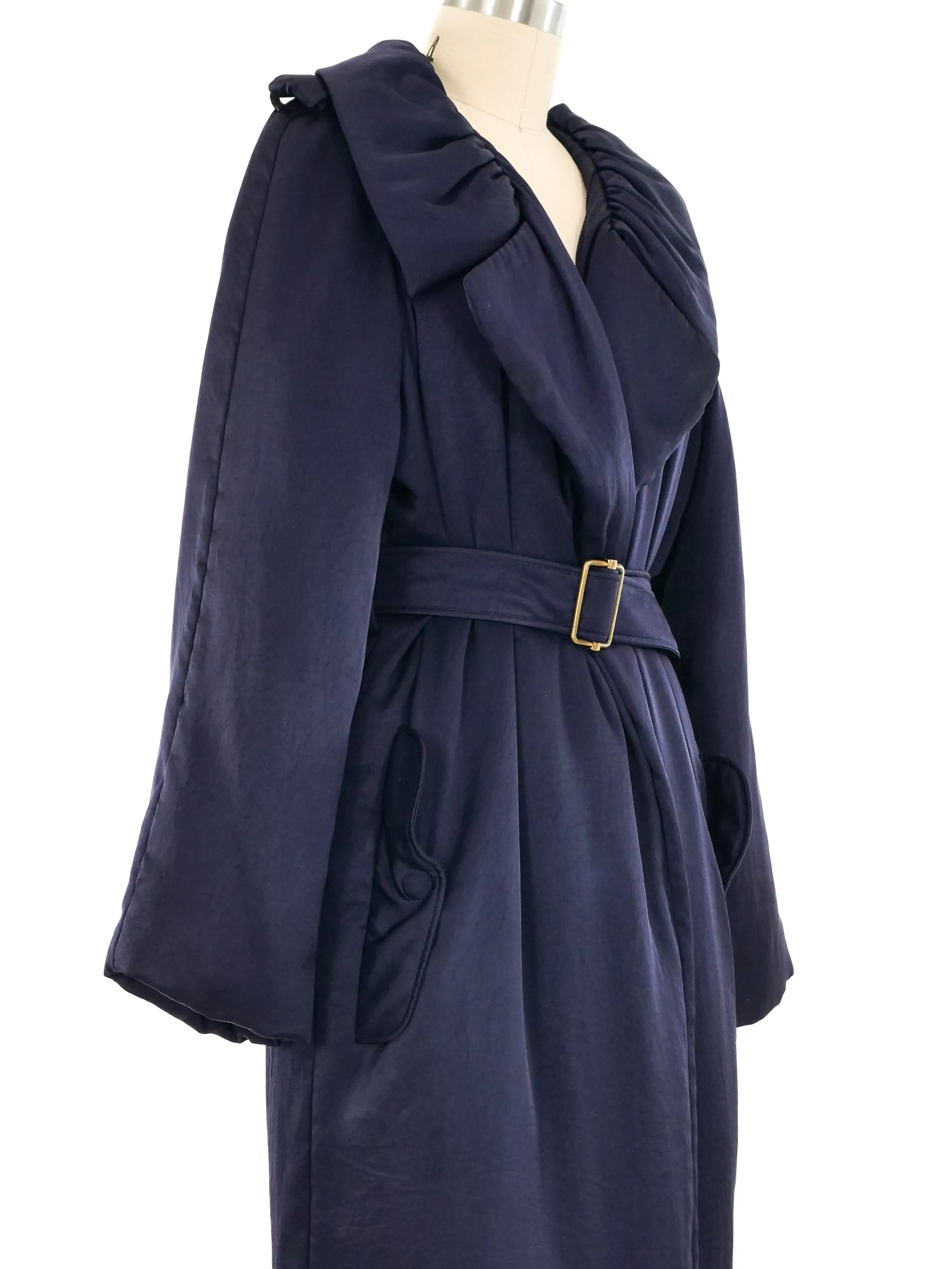 Lanvin Navy Satin Down Overcoat