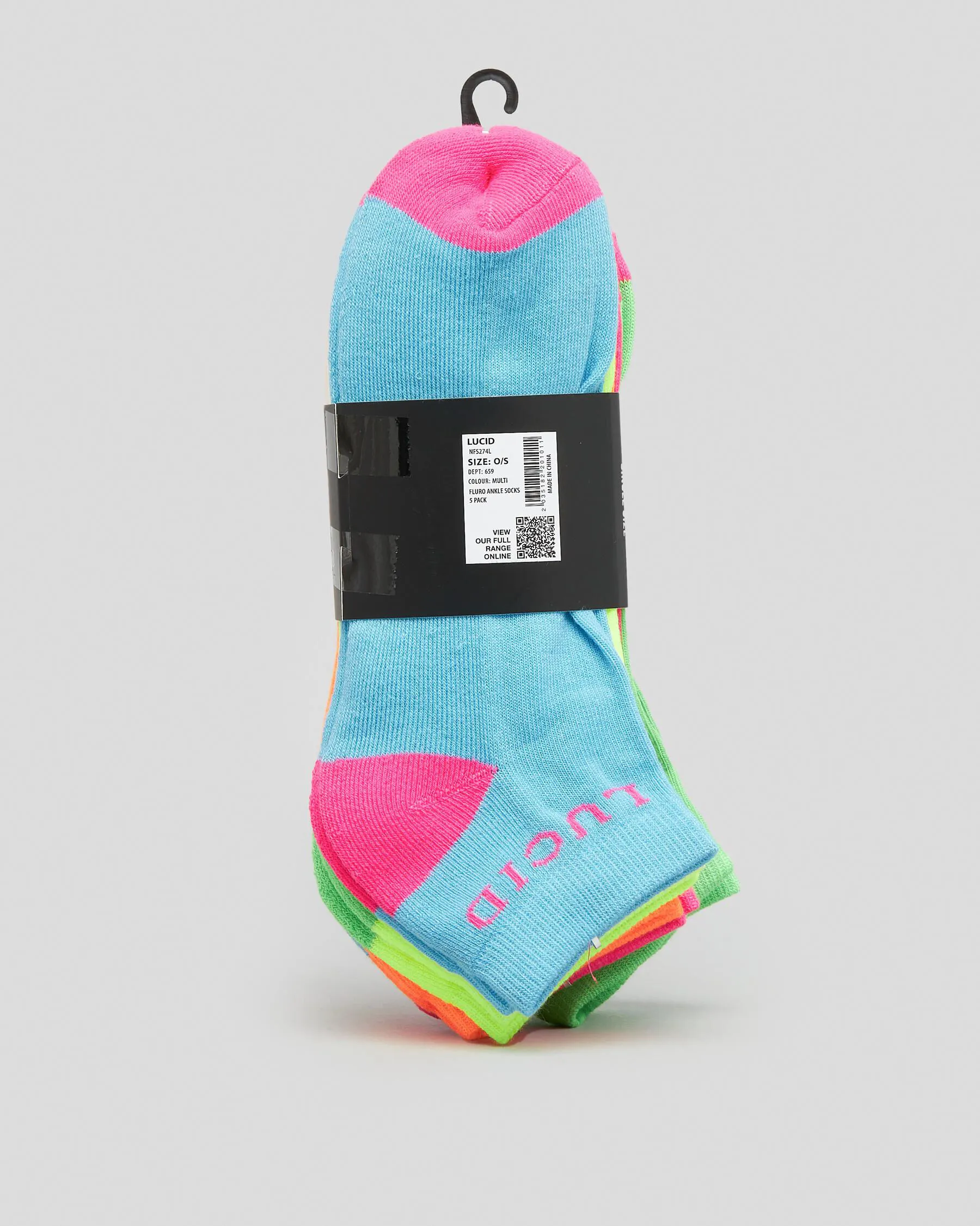 Lucid Fluro Ankle Socks 5 Pack