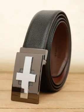Men Black Textured Leather Belt