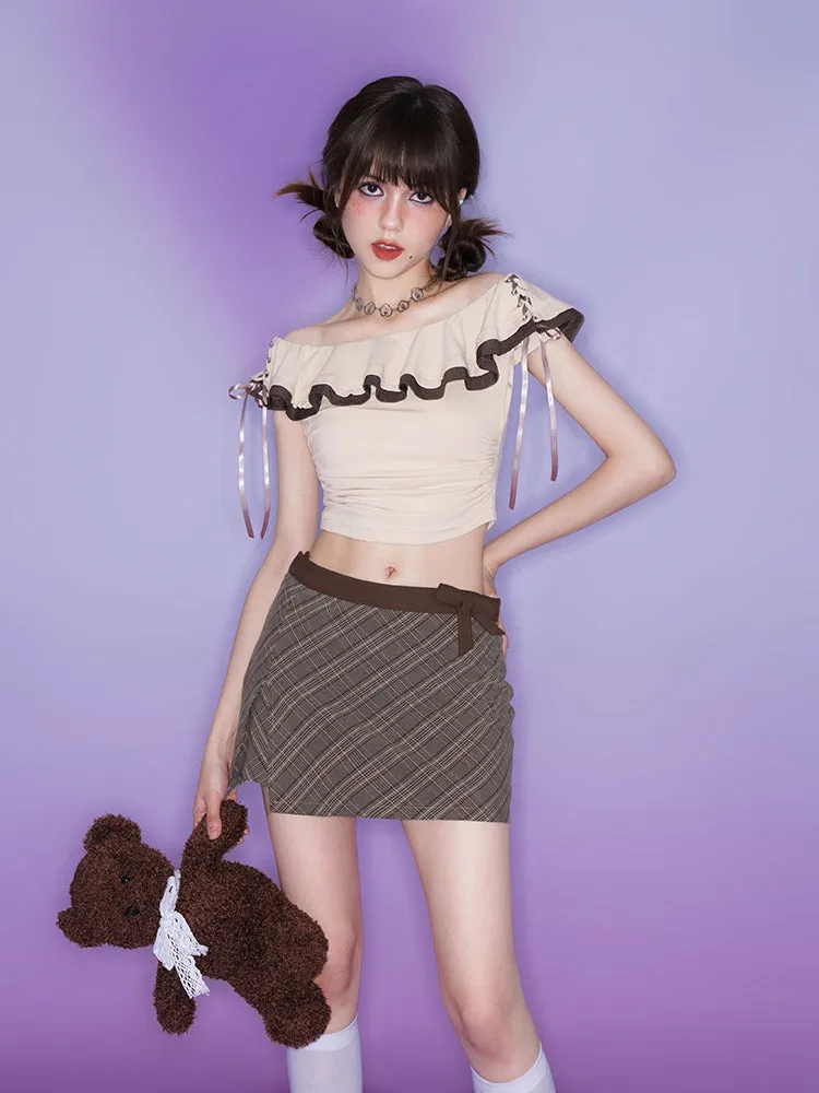 Ruffle Off-Shoulder Slimming T-shirts