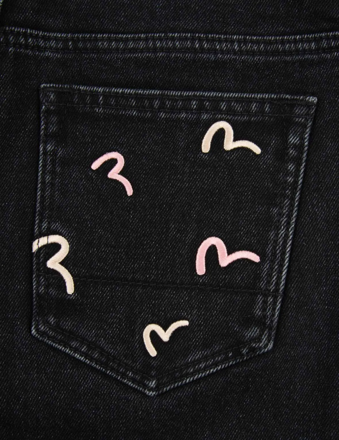 Seagull Embroidered Pockets Taper Fit Jeans