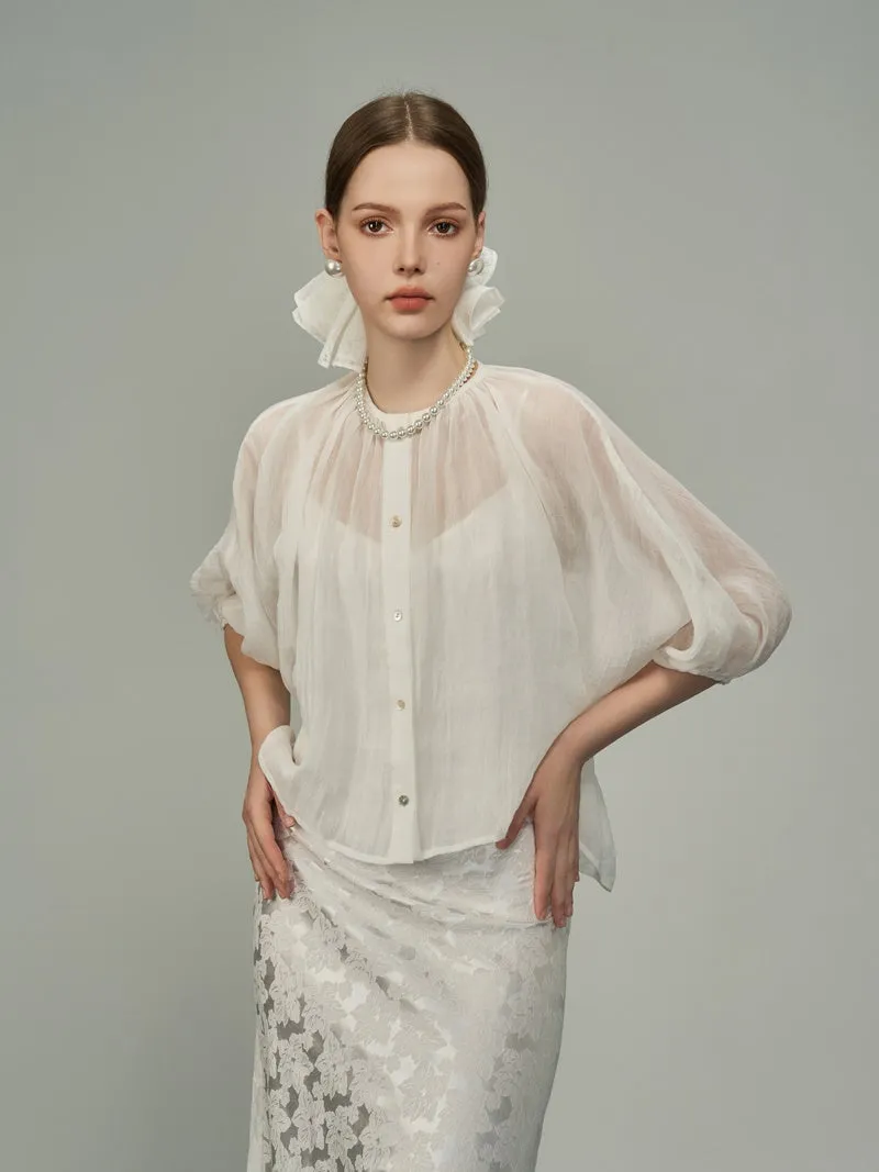 Sheer Oversize Vand-Collar Blouse