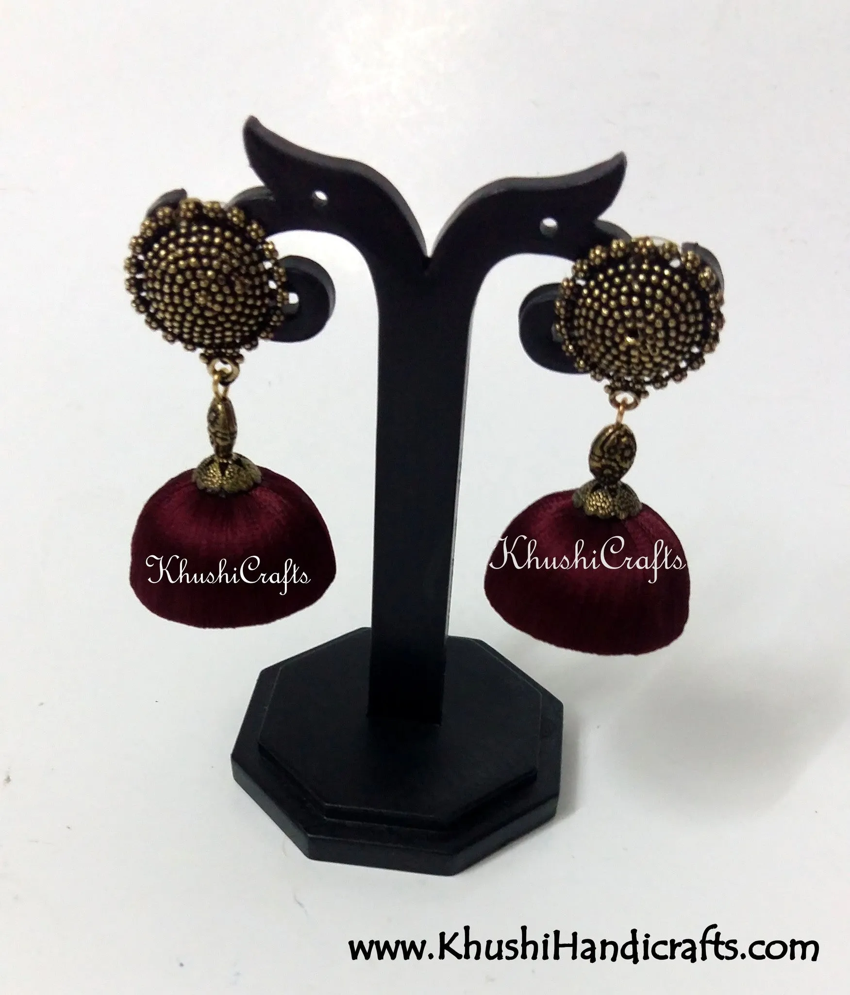Silk Jhumkas with Metal Stud