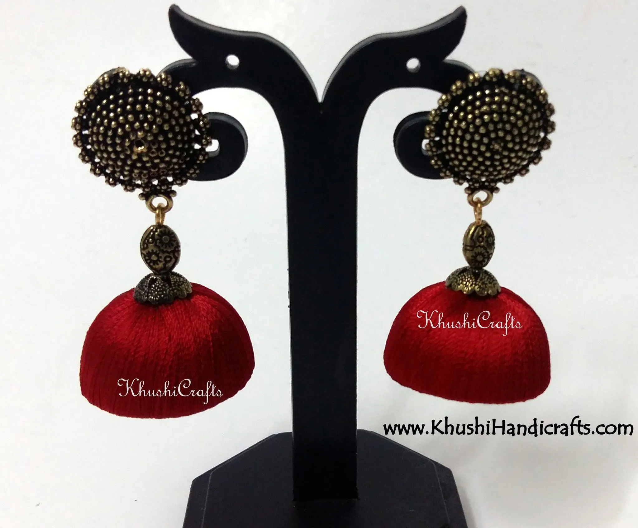 Silk Jhumkas with Metal Stud