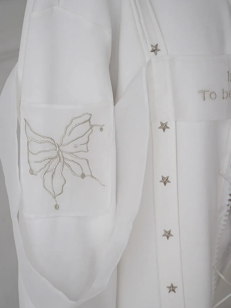 Star Nichi Zip Lace-Up Embroidery Ovreszie Cross Tops