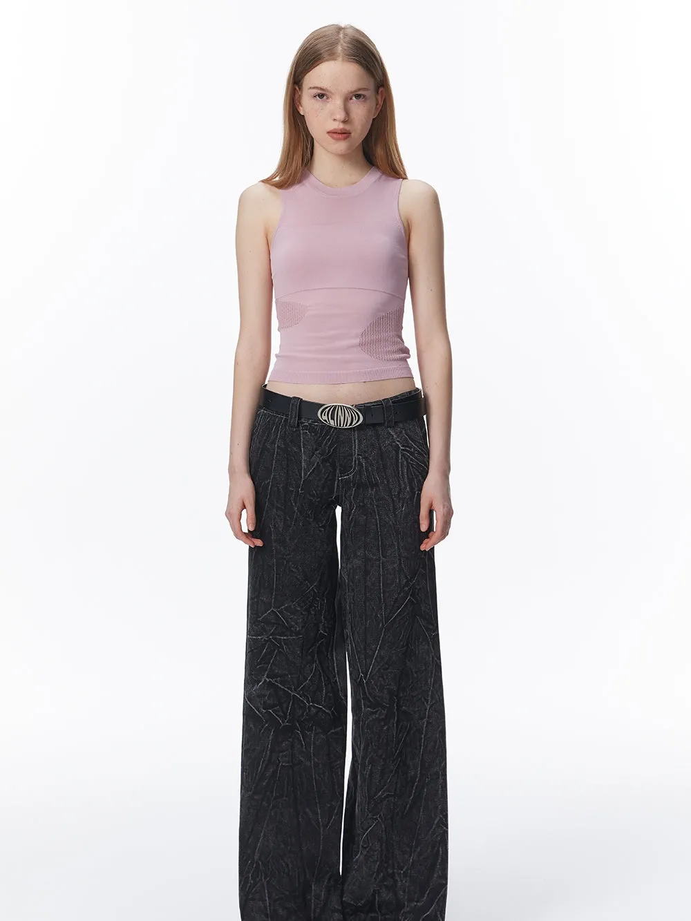 Summer-Knit Mesh Tight Cropped Tank-Top