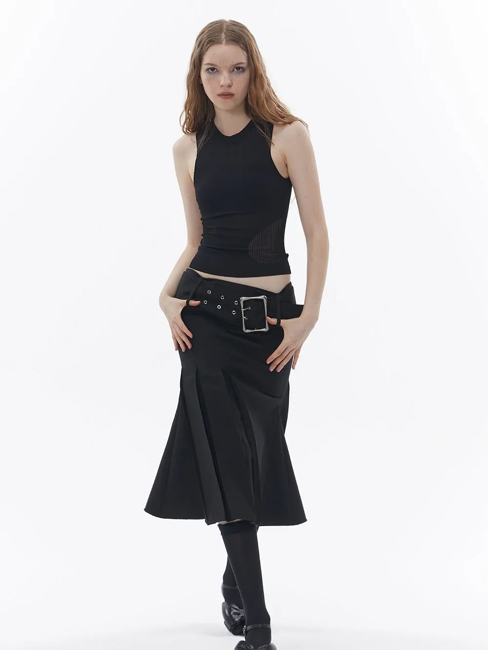 Summer-Knit Mesh Tight Cropped Tank-Top
