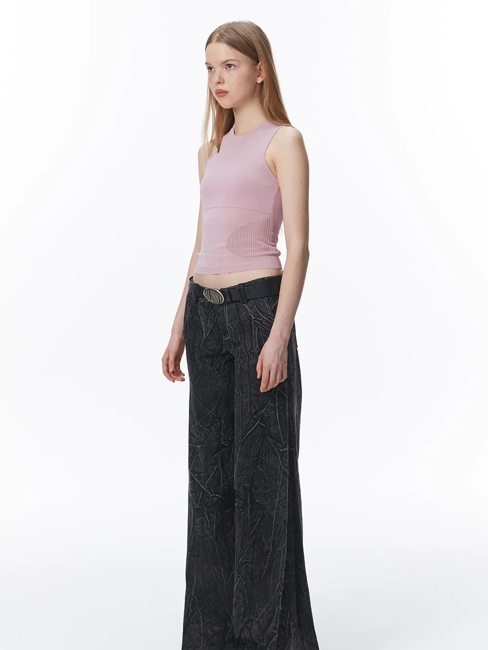 Summer-Knit Mesh Tight Cropped Tank-Top