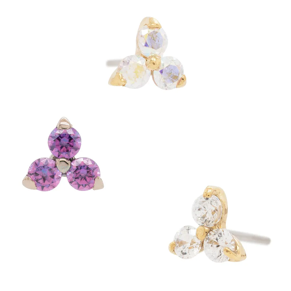 threadless: 1.5mm Trio in Gold with Brilliant-Cut Gem End