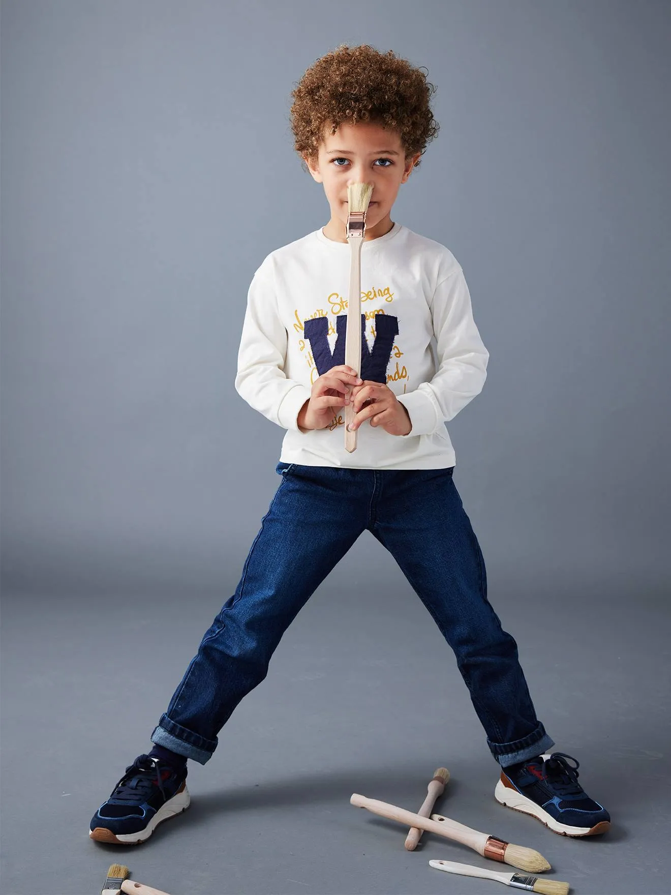 Wide Easy to Slip On Jeans for Boys - bleached denim